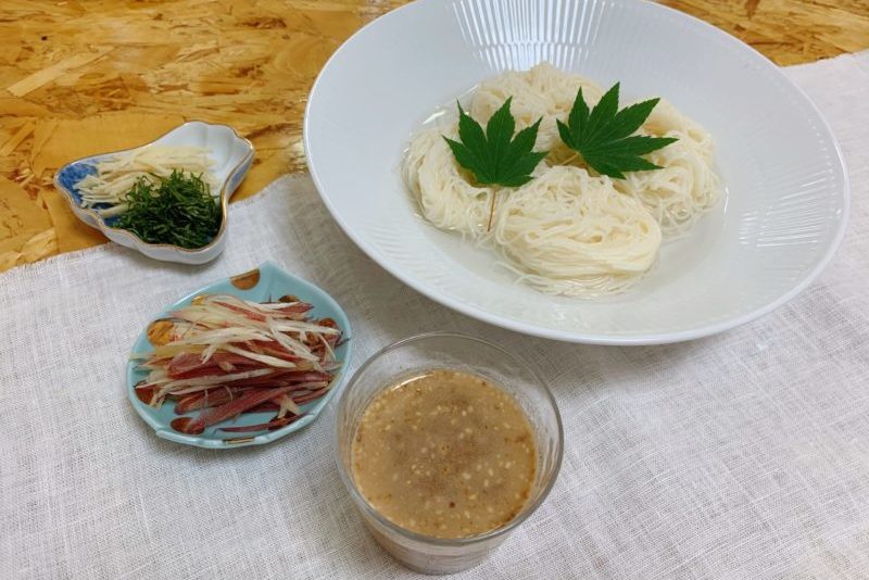 薬味たっぷり ごまダレそうめん Vegan子育て