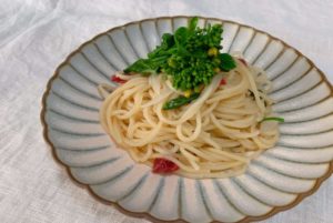 菜の花と梅の和風パスタ